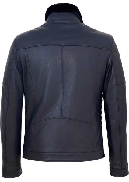 Lacivert Hakiki Deri Erkek Hakiki Deri Mont - E23KDM310471-Q4P