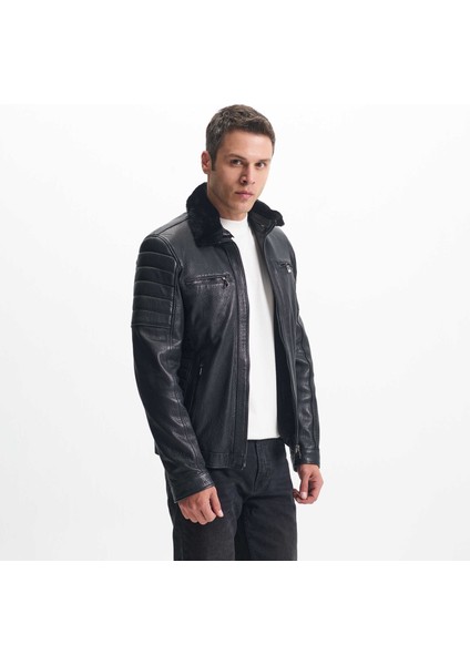 Siyah Hakiki Deri Erkek Hakiki Deri Mont - E23KDM310471-Q4O fırsatları