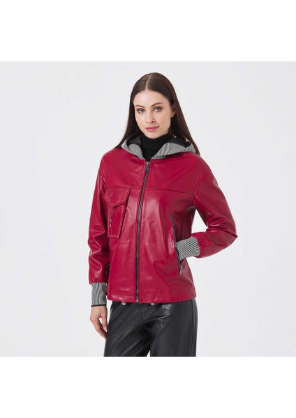 Kırmızı Deri-Tekstil Kadın Deri Mont - K23KDM320390-Q3S