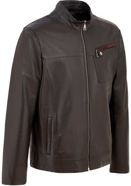 Kahve Hakiki Deri Erkek Hakiki Deri Mont - E22BDM310388-Q3I