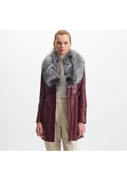 Bordo Hakiki Deri Kadın Hakiki Deri Trençkot - K24KDM320455-Q4N