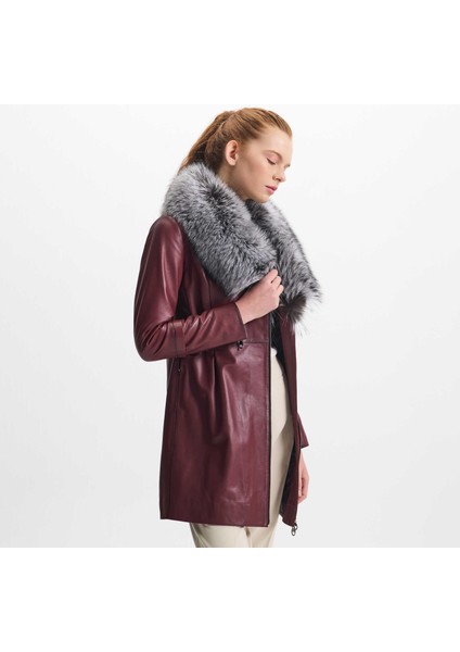 Bordo Hakiki Deri Kadın Hakiki Deri Trençkot - K24KDM320455-Q4N fiyatları