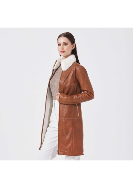 Taba Hakiki Deri-Kürk Kadın Hakiki Deri Trençkot - K23KKM320412-R51