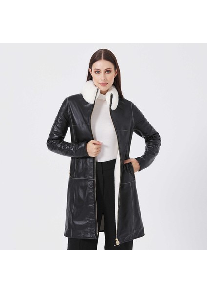 Siyah Deri-Kürk Kadın Deri Trençkot - K23KKM320412-Q3H fiyatları