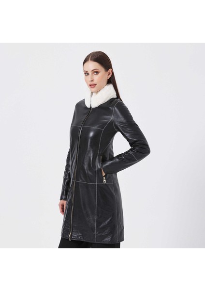 Siyah Deri-Kürk Kadın Deri Trençkot - K23KKM320412-Q3H fırsatları