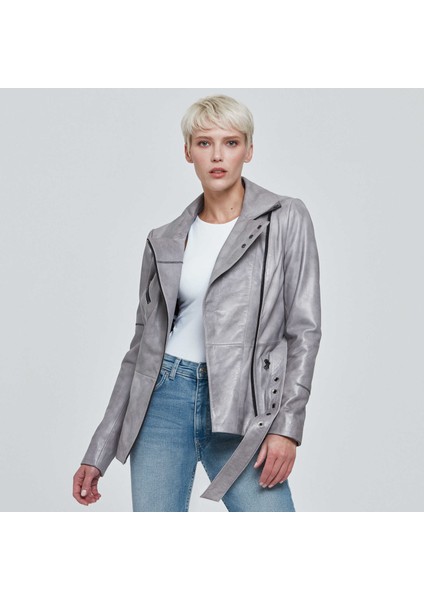 Gri Hakiki Deri Kadın Hakiki Deri Ceket - K22KDM320298-T1L fiyatları
