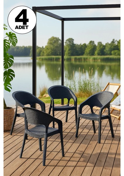 4 Adet Garden Antrasit Sandalye Balkon Bahçe Teras