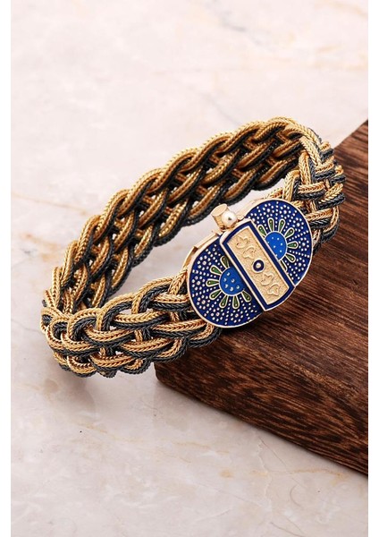 Altın Yaldızlı Mineli El Örmesi Midyat Hasırı Gümüş Bileklik 2297