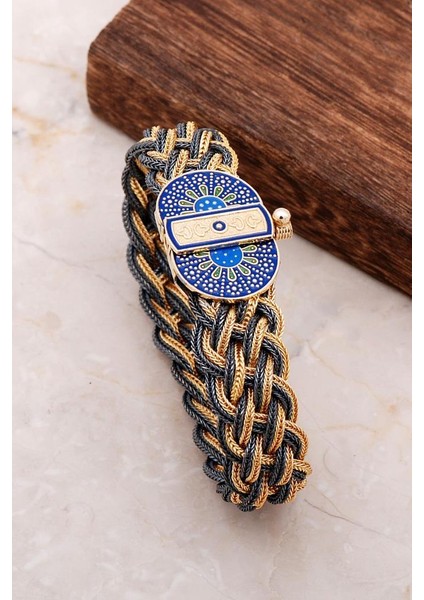 Altın Yaldızlı Mineli El Örmesi Midyat Hasırı Gümüş Bileklik 2297 fiyatları