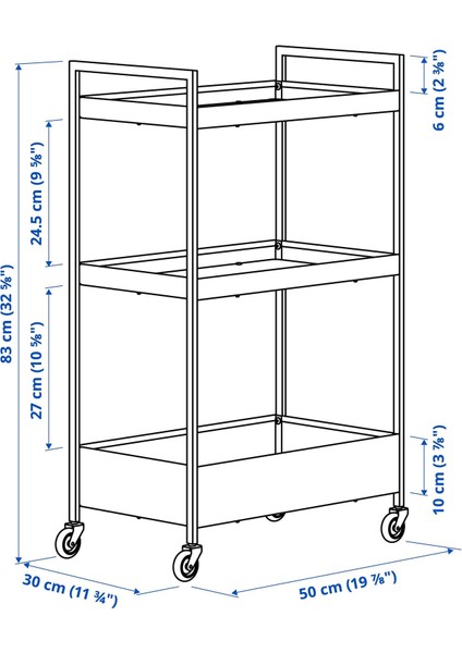 Nıssafors Servis Arabası 50X5X30X83 cm Siyah Pratik Dayanıklı Tekerlekli Depolama Alanı fırsatları