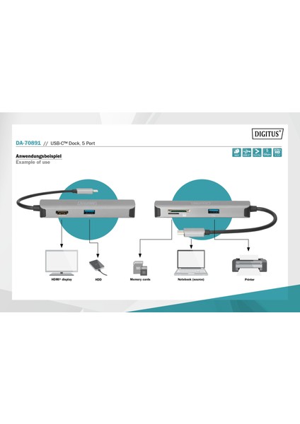 DA-70891 USB Tip C 5Port (USB-C™ Dock, 5 Port)x USB 3.0 port2 x Kart okuyucu (SD-Mic fiyatları