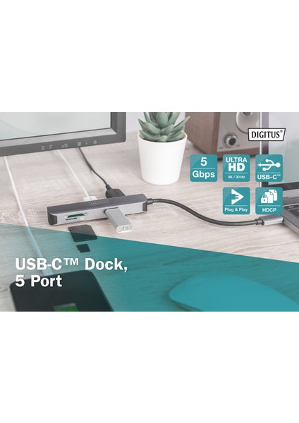 DA-70891 USB Tip C 5Port (USB-C™ Dock, 5 Port)x USB 3.0 port2 x Kart okuyucu (SD-Mic modelleri