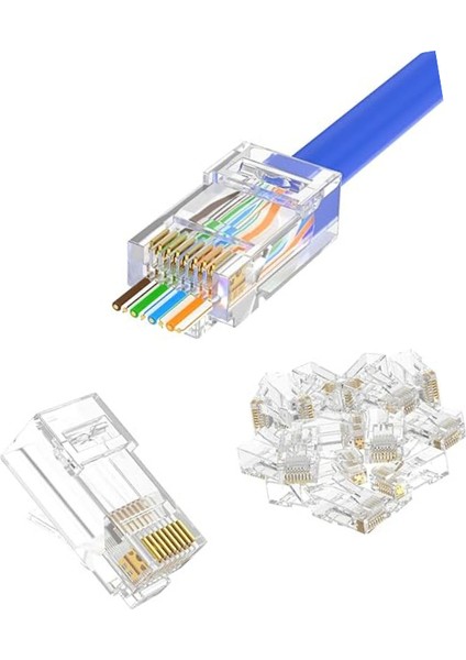 Yeni Nesil Delikli Cat5-Cat6 RJ45 Konnektör Utp Jack (100 Adet)
