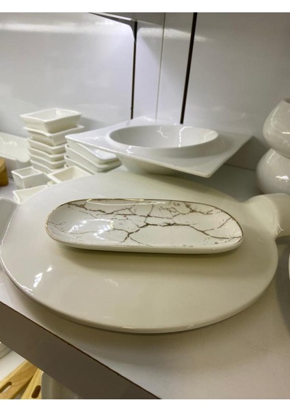 Arow Lena Mermer Desen Beyaz Kayık Tabak 17X8CM fiyatları