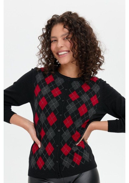 Kadın Sıfır Yaka Önü Baklavalı Yün Hırka Siyah fiyatları