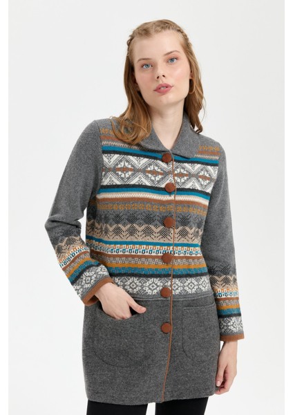 Kadın Polo Yaka Eteği Keçeli Araboy Yün Kaban Füme indirimleri