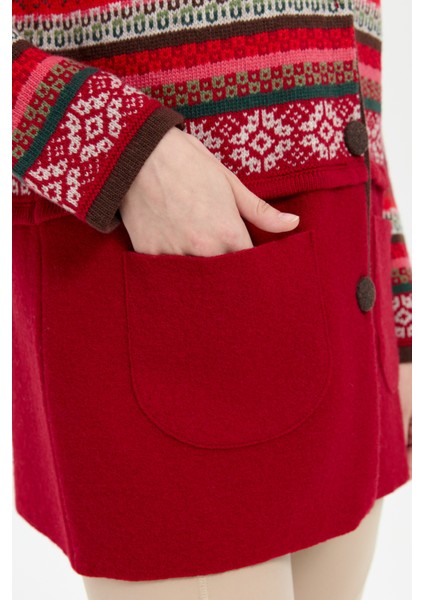 Kadın Polo Yaka Eteği Keçeli Araboy Yün Kaban K.kırmızı indirimleri
