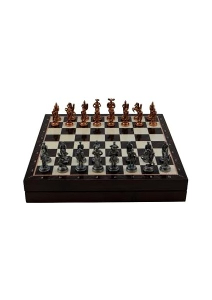 Orta Boy Metal Ispanyol Satranç Takımı Antik ve Ceviz Desenli Sandıklı Mdf Tahtası (36X36X6 Cm.) fiyatları