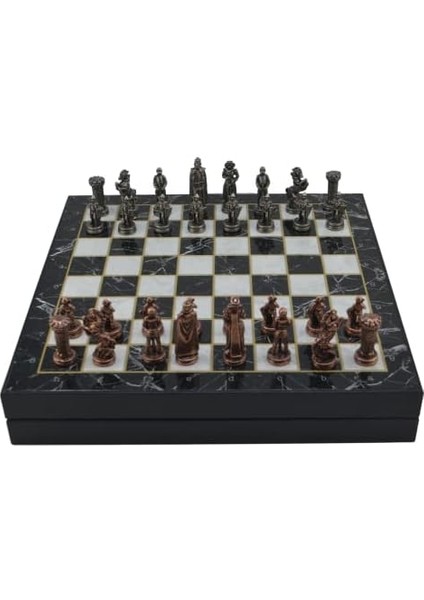 Orta Boy Metal Ingiliz Satranç Takımı Antik ve Mermer Desenli Sandıklı Mdf Tahtası (36X36X6 Cm.) fiyatları