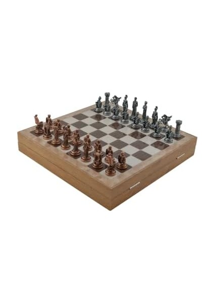 Orta Boy Metal Truva-Sparta Satranç Takımı Antik ve Rustik Desenli Sandıklı Mdf Tahtası (36X36X6 Cm.) fiyatları