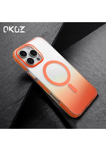 iPhone 15 Turuncu Renk Geçişli Grace Premium Koruyucu Kılıf - Magsafe fiyatları