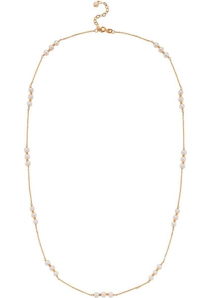 14 Ayar Altın 4 mm Üç Doğal İncili Dorika Toplu Kolye