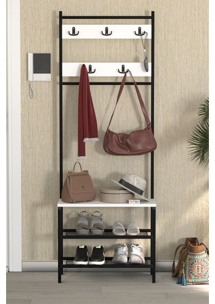 3 Raflı Metal Portmanto Elbise Askılığı Vestiyer Ayakkabılık Samanyolu Beyaz fiyatları