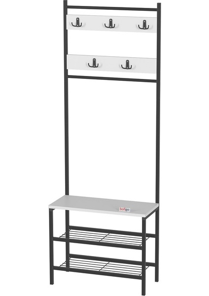 3 Raflı Metal Portmanto Elbise Askılığı Vestiyer Ayakkabılık Samanyolu Beyaz indirimleri