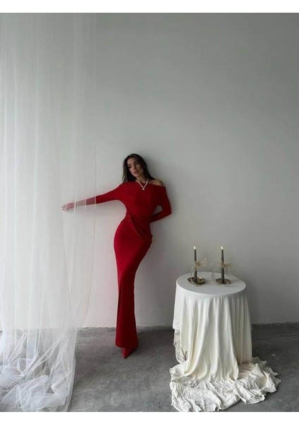 Kayık Yaka Uzun Kurdele Elbise fiyatları