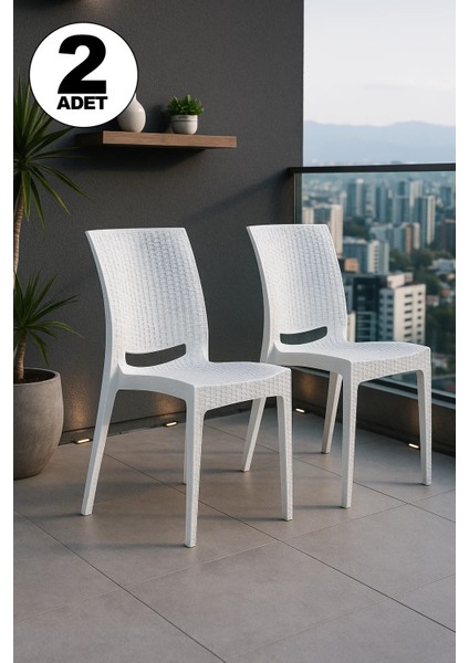 2 Adet Rattan Beyaz Sandalye / Balkon-Bahçe-Teras
