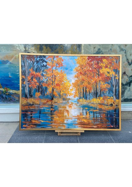 Yağlı Boya Dokulu Tablo Sonbahar Ağaçları Manzara U06013