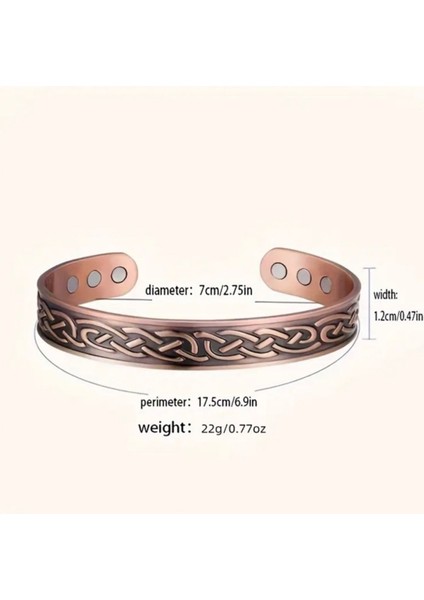 Erkek Vintage Esintili Ayarlanabilir Manyetik Bronz Bilezik - Moda Açik Tasarim, Retro Tarz