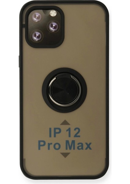 iPhone 12 Pro Max Kılıf Montreal Yüzüklü Silikon Kapak - Siyah