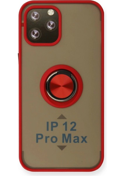 iPhone 12 Pro Max Kılıf Montreal Yüzüklü Silikon Kapak - Kırmızı