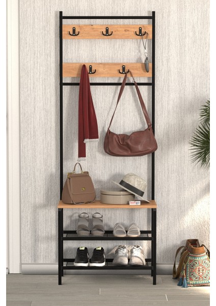 3 Raflı Metal Portmanto Elbise Askılığı Vestiyer Ayakkabılık Samanyolu Çam fiyatları
