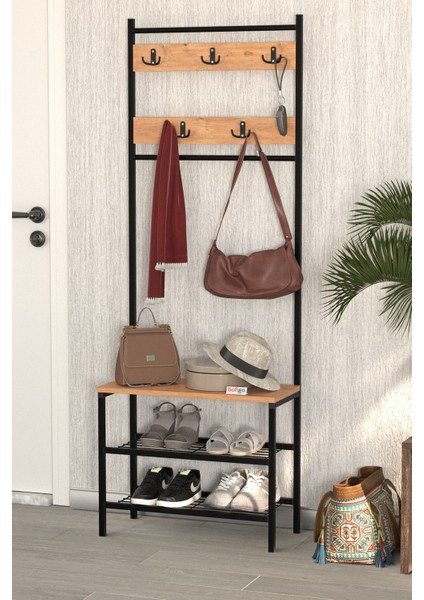3 Raflı Metal Portmanto Elbise Askılığı Vestiyer Ayakkabılık Samanyolu Çam fırsatları