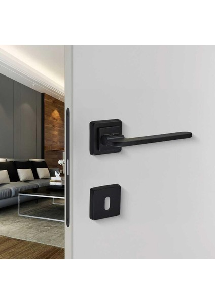 Buse Modeli Rozetli Oda Kapı Kolu Siyah 1 Takım (200-215R-01-02)
