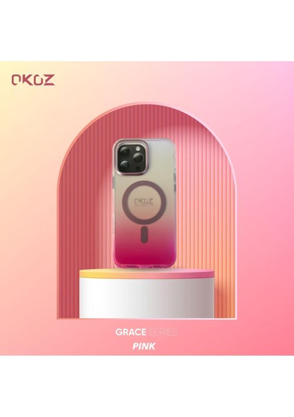 iPhone 15 Pembe Renk Geçişli Grace Premium Koruyucu Kılıf - Magsafe