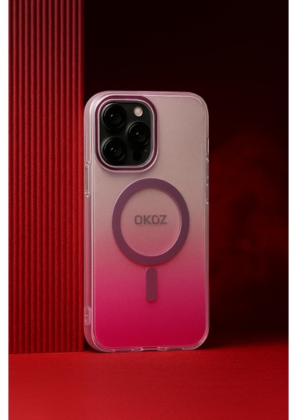 iPhone 15 Pembe Renk Geçişli Grace Premium Koruyucu Kılıf - Magsafe modelleri