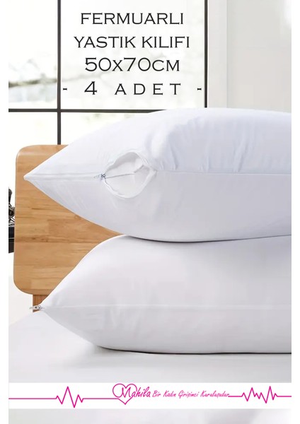 4 Adet | Fermuarlı %100 Pamuklu Beyaz Yastık Kılıfı, Yastık Astarı, Yastık Şiltesi, Yastık Içi