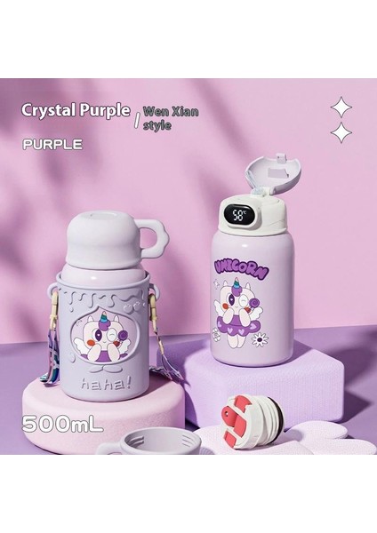 Akıllı Sıcaklık Ölçümü 316 Paslanmaz Çelik Çift Katmanlı Çocuk Yalıtım Kabı Karikatür Silikon Yalıtım Potu Öğrenciler Saman Su Dakları (Yurt Dışından)