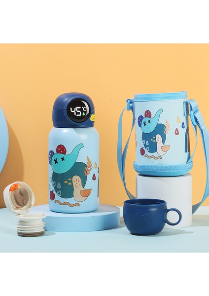 Akıllı Sıcaklık Ölçümü 316 Paslanmaz Çelik Çift Katmanlı Çocuk Yalıtım Kabı Karikatür Silikon Yalıtım Potu Öğrenciler Saman Su Dakları (Yurt Dışından)