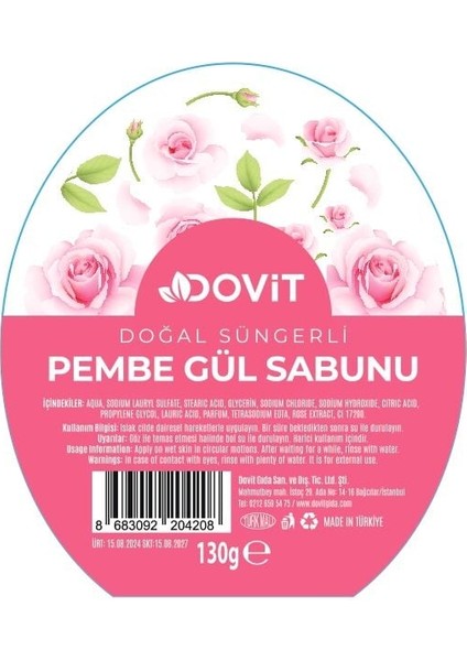 Doğal Süngerli Pembe Gül Sabunu 100 gr