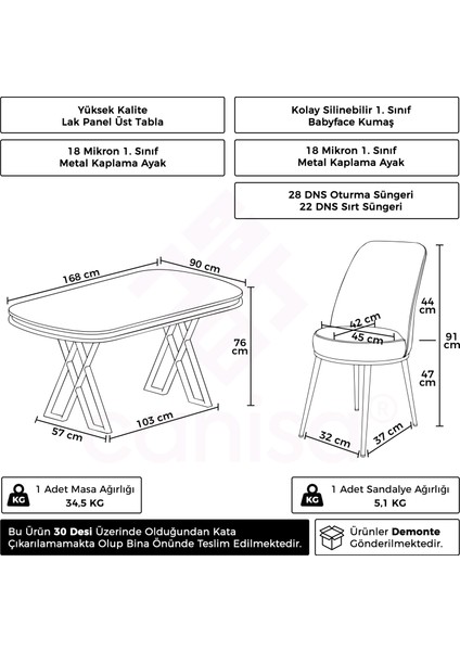 Lai Serisi 90X168 Lak Panel Sonata Masa 4 Gri Sandalye Gold Kaplama Ayak fırsatları