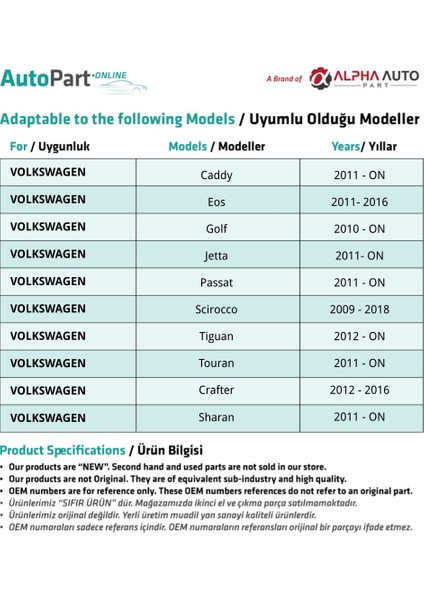 Volkswagen için Enjektör Basınç Borusu Seti modelleri