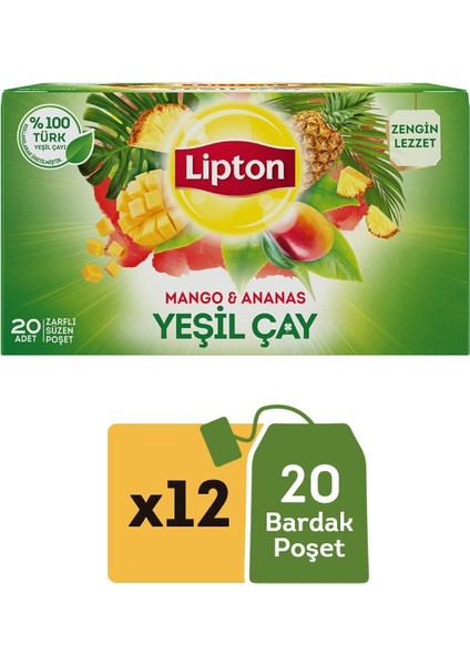 Mango & Ananaslı Yeşil Çay 20 Süzen Poşet 12'li