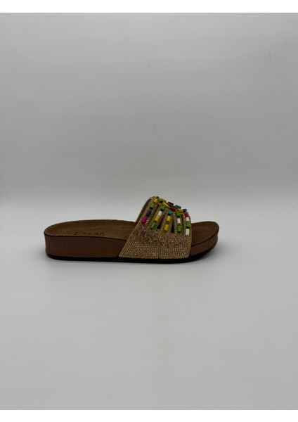 20050-019 Şeritli Taşlı Sim Detaylı Ortopedik Kadın Ev Terliği fiyatları