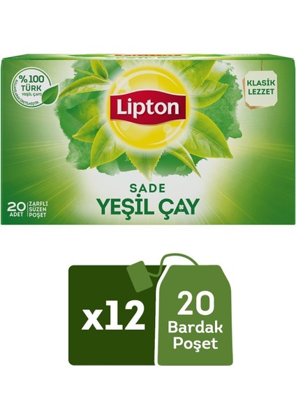 Bardak Poşet Yeşil Çay Sade 20'li 12'li Set