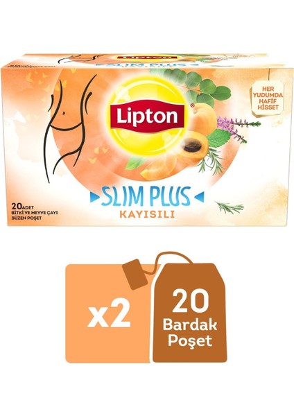 Slim Plus Kayısılı Bitki ve Meyve Bardak Poşet Çay 20 x 2 Gr. Ikili Set