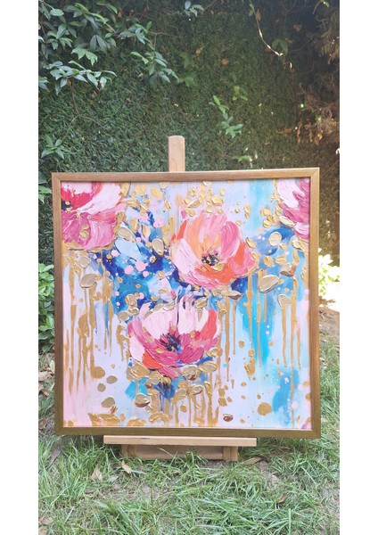 Yağlı Boya Dokulu Tablo Soyut Renkli Çiçekler U02031 fiyatları